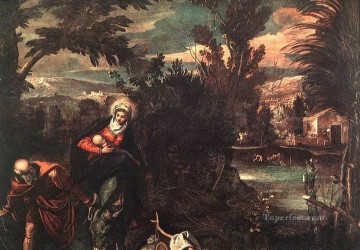  Italian Oil Painting - Flight into Egypt Italian Renaissance Tintoretto